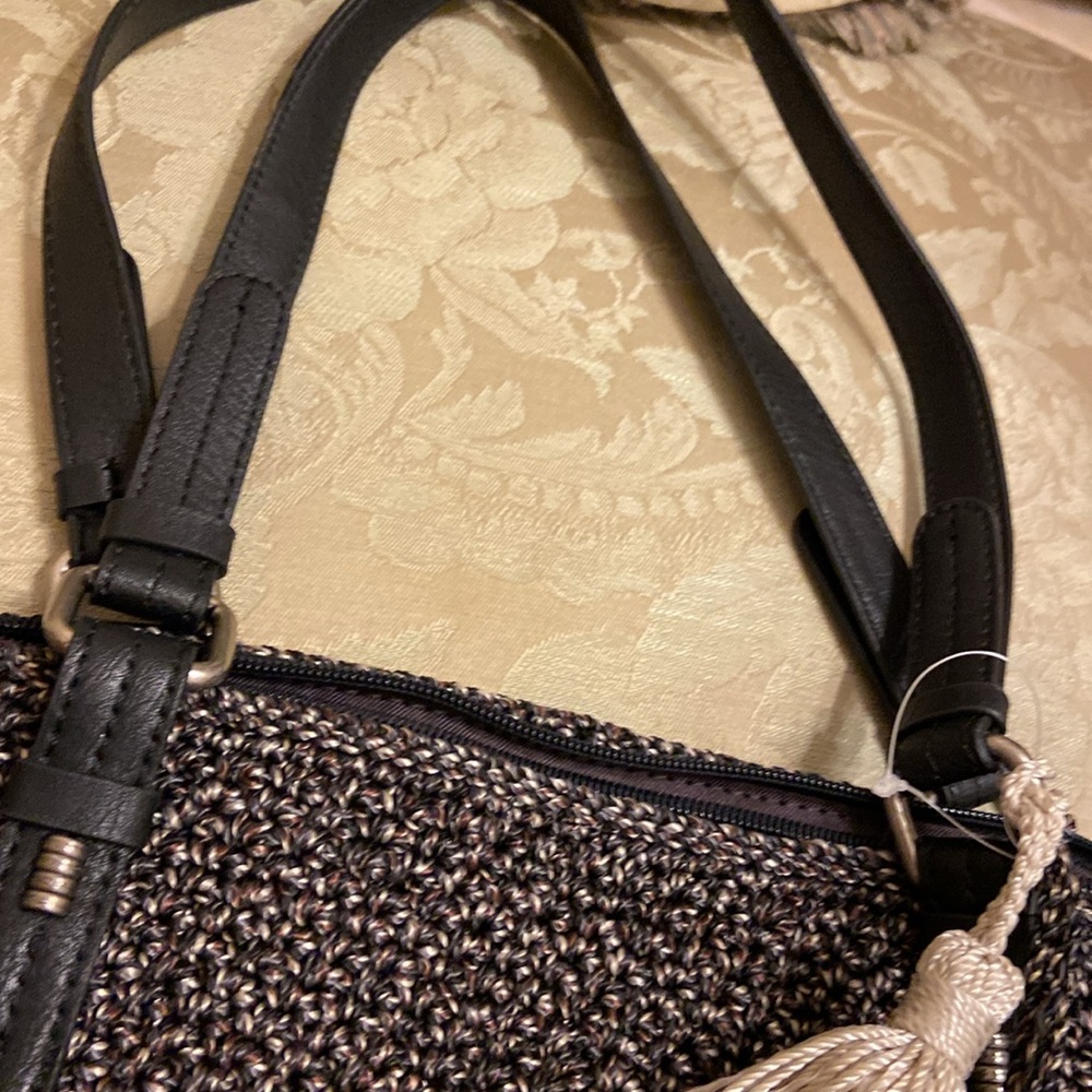 The Sak Crochet Silverwood Hand Crafted Brown/Silver Tweed Boho tote like BagNWT - Picture 12 of 15